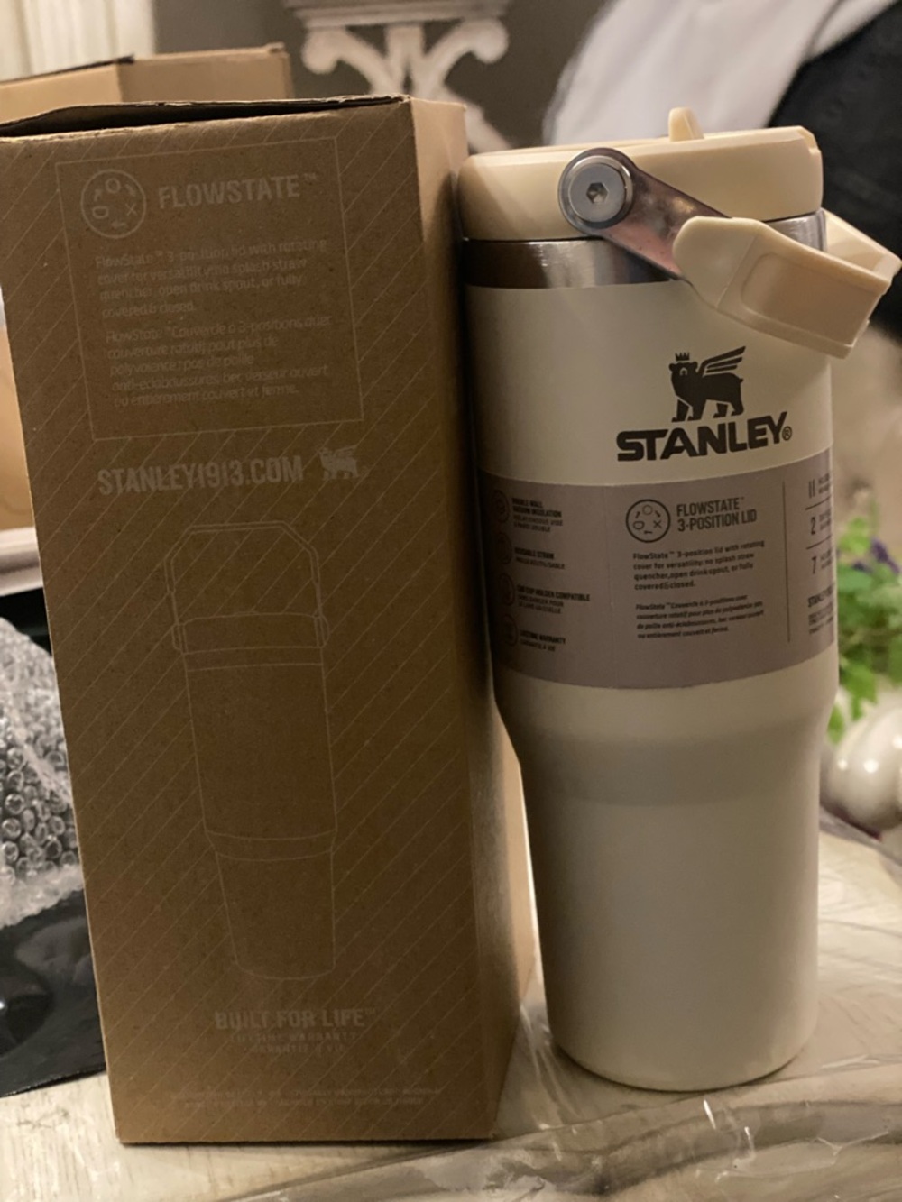 Stanley Cream Insulated Travel Mug with Stainless Accent